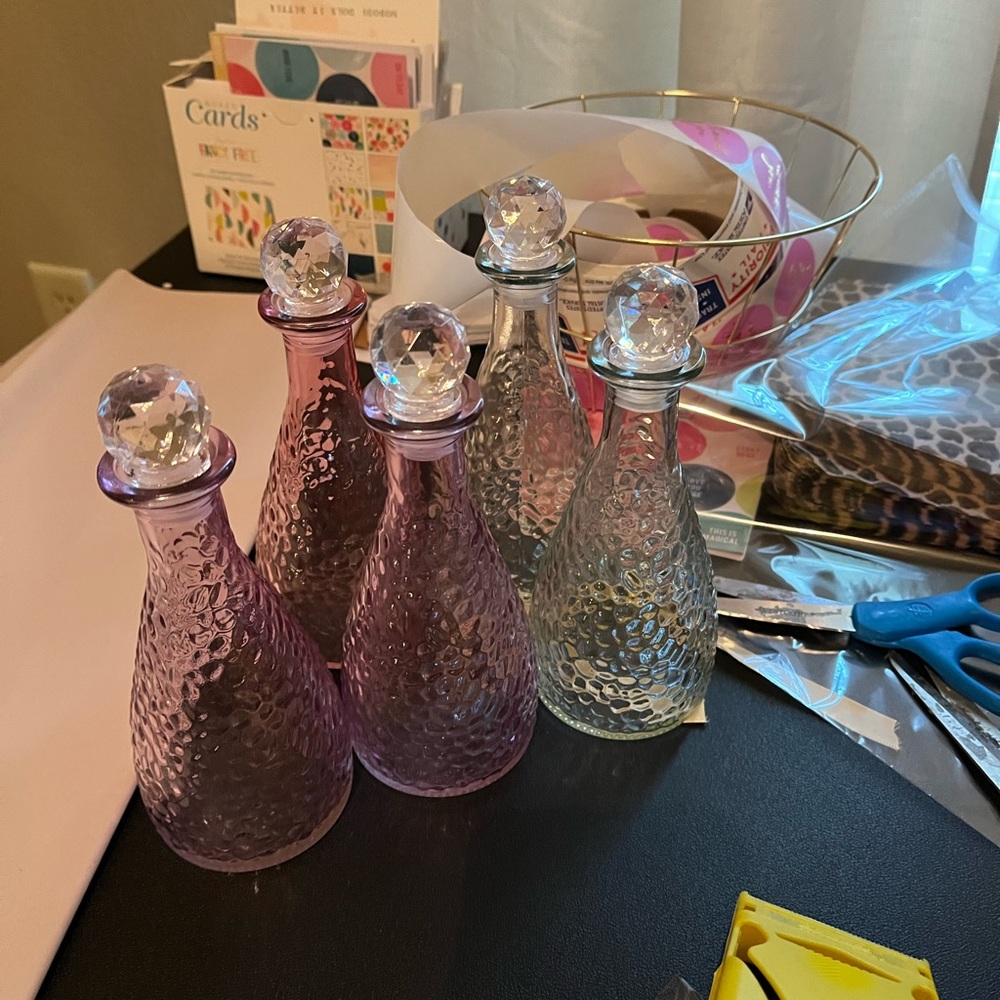 Elegant Glass Decanter Set - Pink, Clear, and Yellow